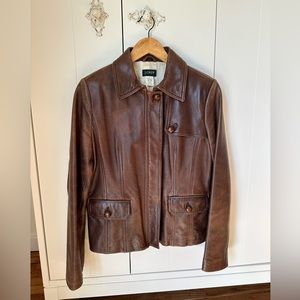 Vtg J CREW Brown Leather Y2K Jacket